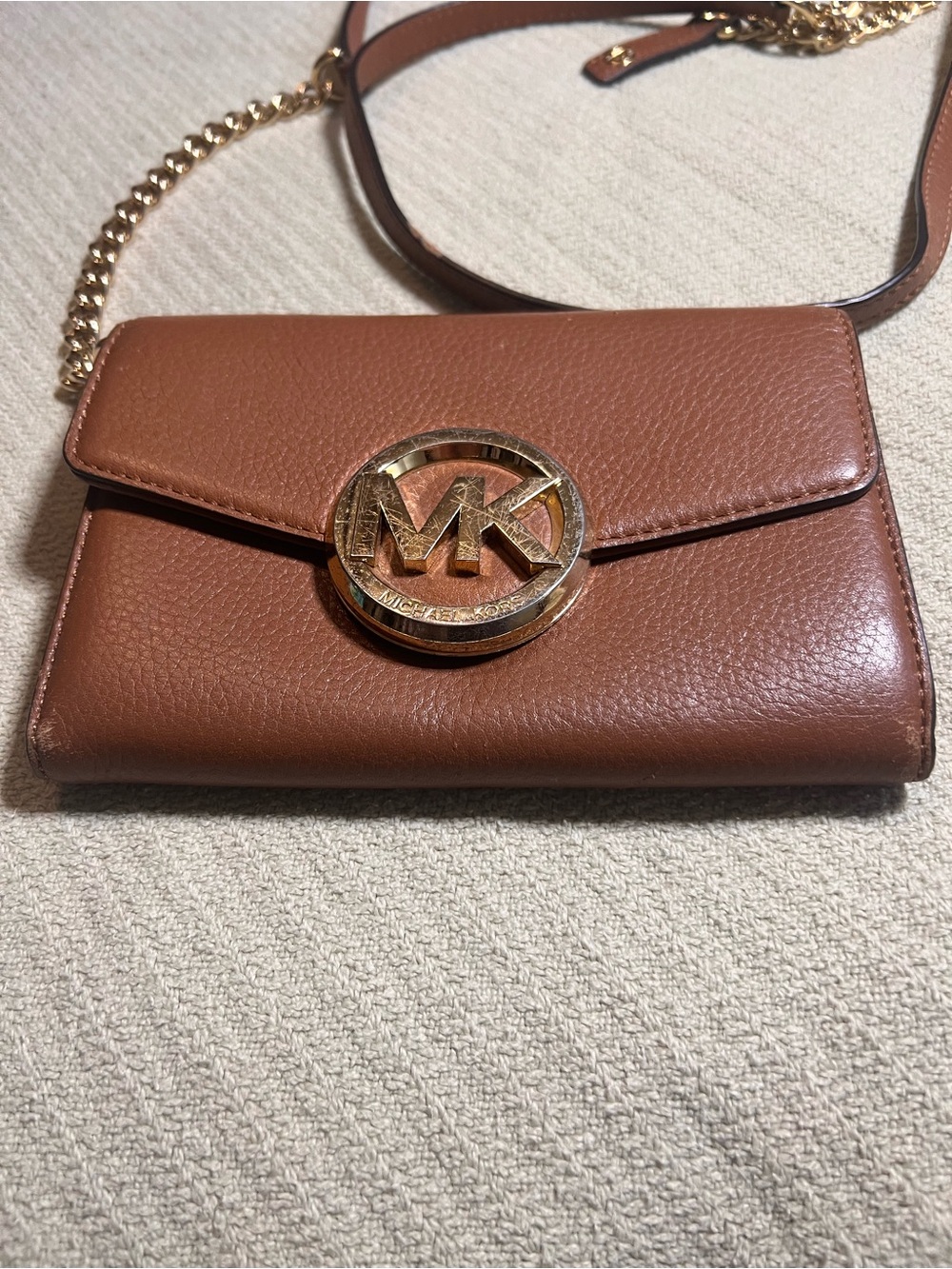 Michael Kors Tan/Brown Pebbled Leather Chain Crossbody